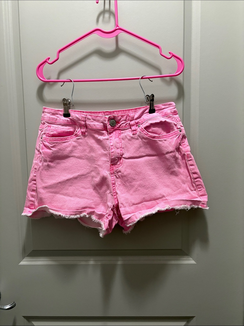 YMI Hot Pink Frayed Hem Denim Shorts